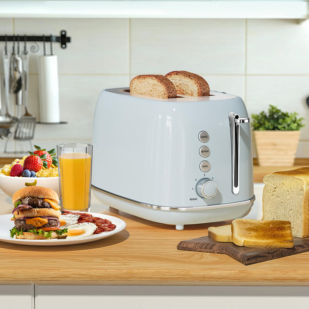 Retro 2 Slice Toaster with Wide Slots and Removable Crumb Tray