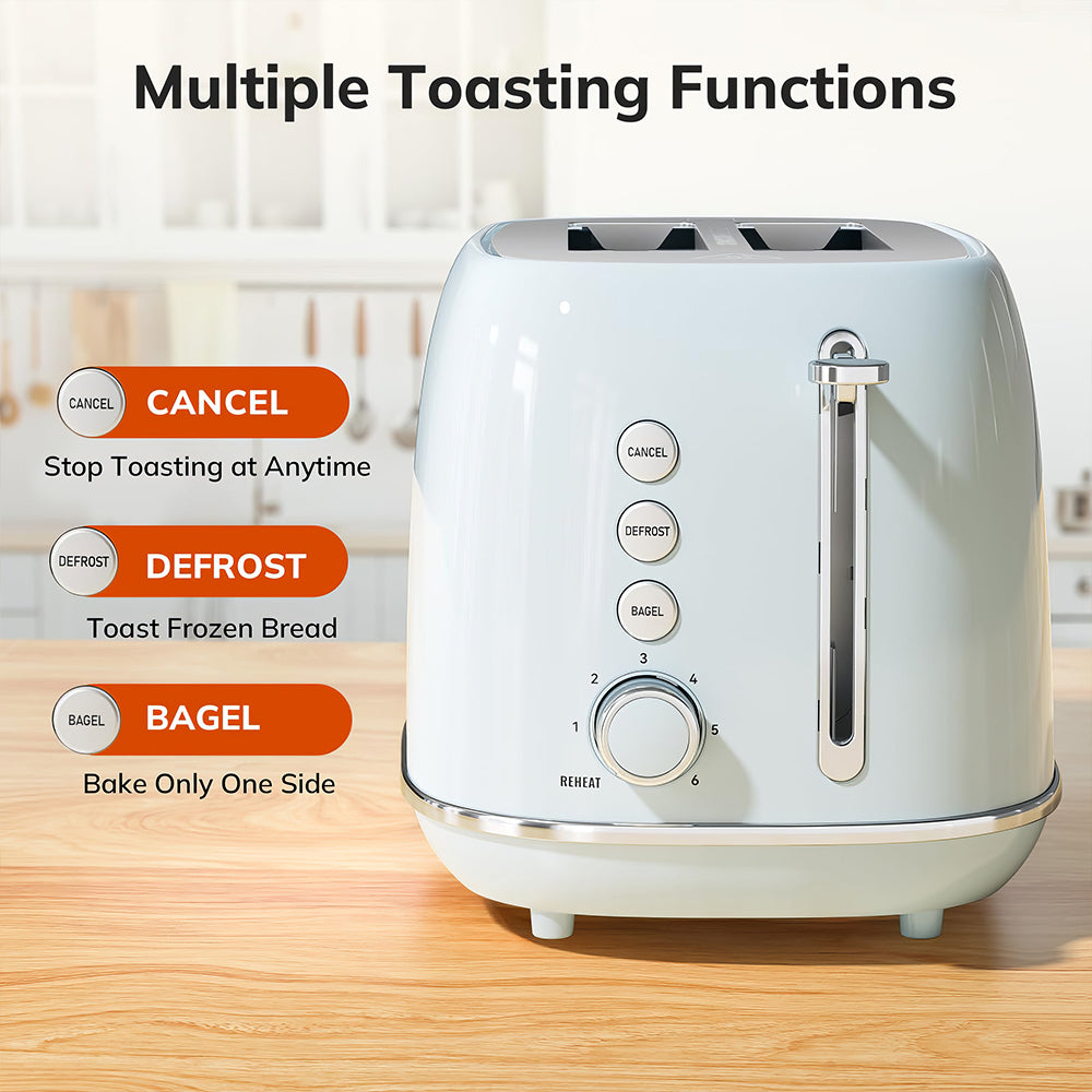 Retro 2 Slice Toaster with Wide Slots and Removable Crumb Tray