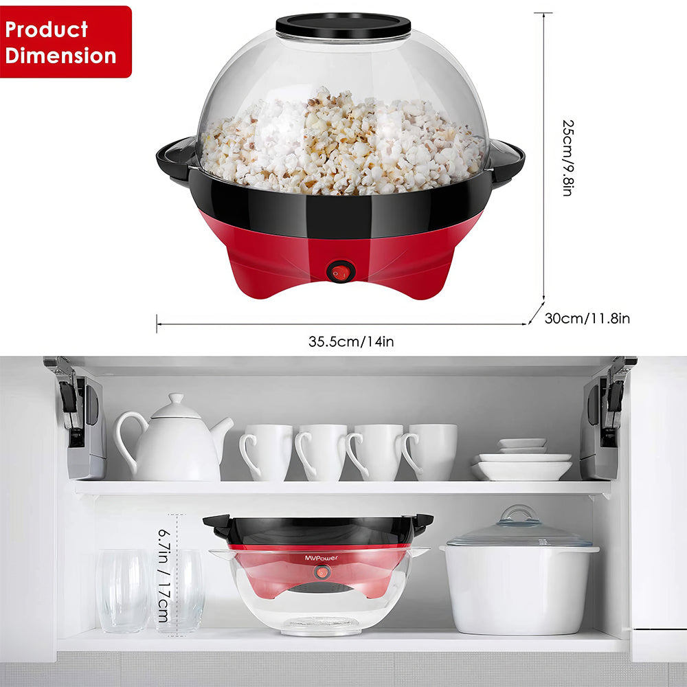 6 Quart Electric Popcorn Maker with Nonstick Plate and Lid Bowl