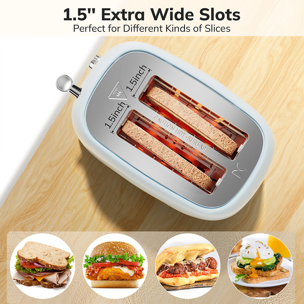 Retro 2 Slice Toaster with Wide Slots and Removable Crumb Tray