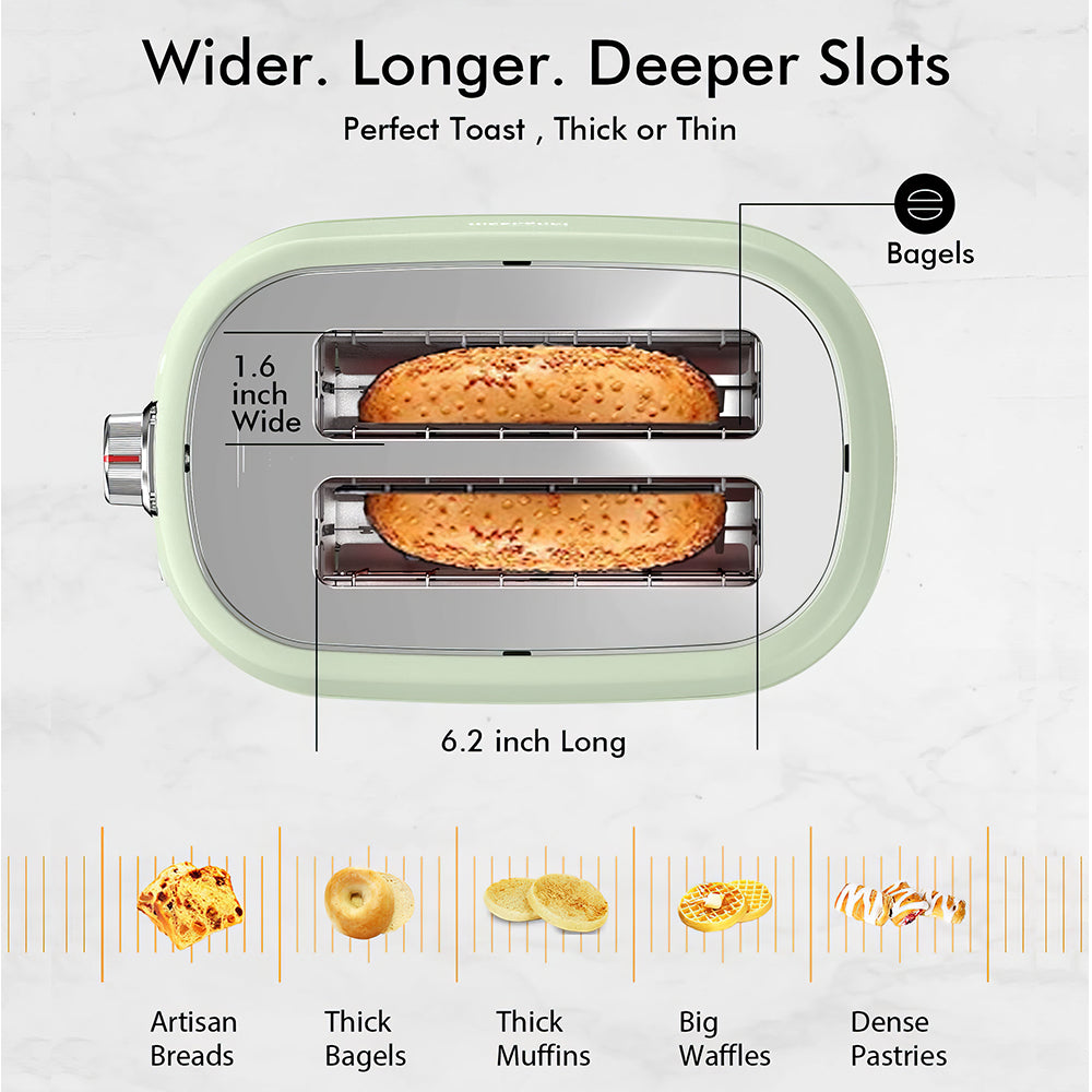 2 Slice Toaster with Wide Slots and Crumb Tray for Bagels and Bread