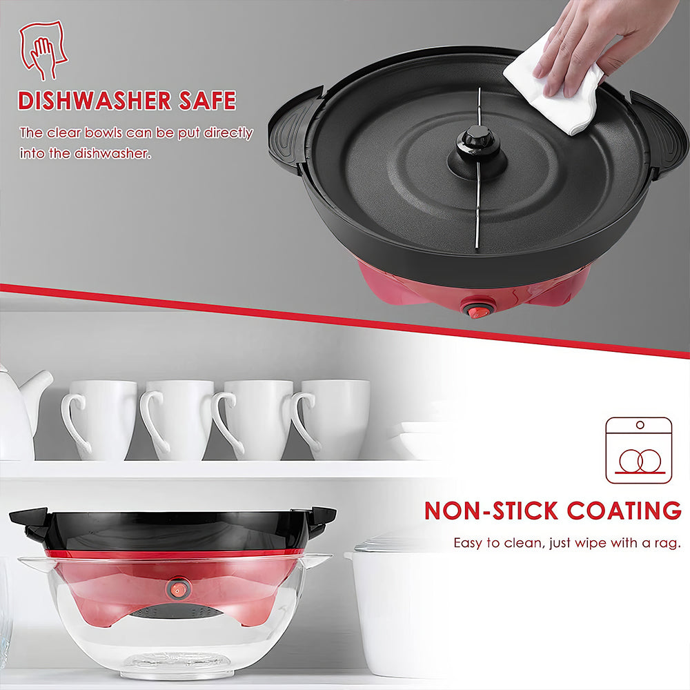 6 Quart Electric Popcorn Maker with Nonstick Plate and Lid Bowl