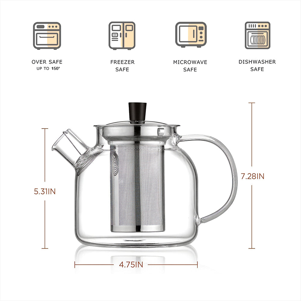 Glass Teapot with Infuser 800ML Stovetop Safe Loose Leaf Tea Pot