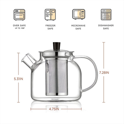 Glass Teapot with Infuser 800ML Stovetop Safe Loose Leaf Tea Pot