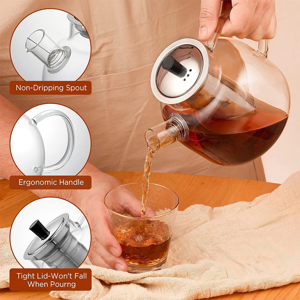 Glass Teapot with Infuser 800ML Stovetop Safe Loose Leaf Tea Pot