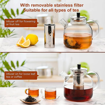 Glass Teapot with Infuser 800ML Stovetop Safe Loose Leaf Tea Pot