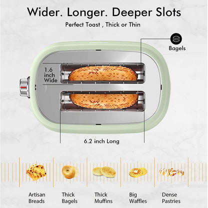 2 Slice Toaster with Wide Slots and Crumb Tray for Bagels and Bread