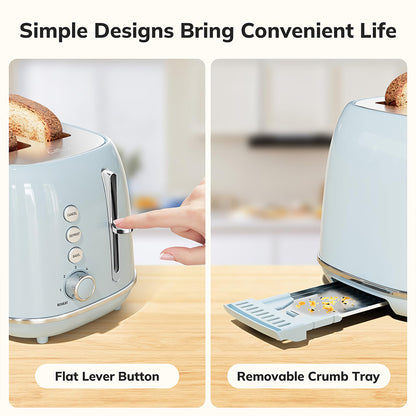 Retro 2 Slice Toaster with Wide Slots and Removable Crumb Tray